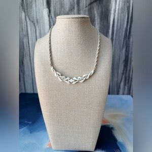 VIntage Crown Trifari White Metal Choker Necklace
